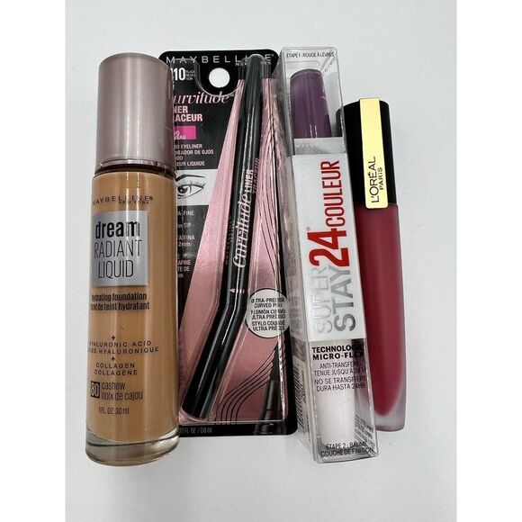 Maybelline and L'Oreal Paris Foundation Eyeliner &‎ Lip Color Makeup Bundle New - Picture 3 of 3